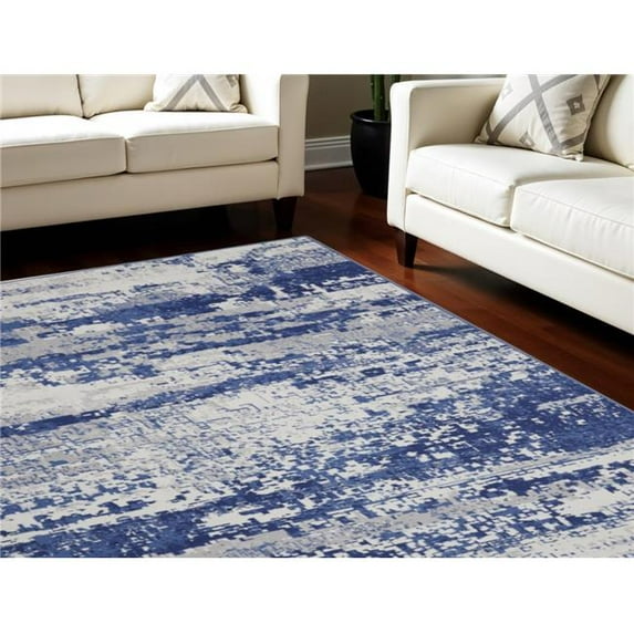 HomeRoots 550636 7 x 10 ft. Abstract Distressed Non Skid Rectangle Area Rug, Ivory & Navy Blue