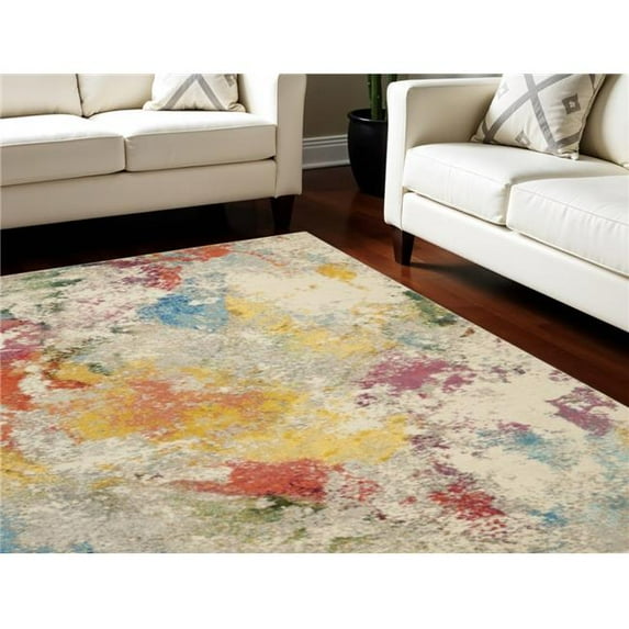 HomeRoots 550738 7 x 10 ft. Abstract Power Loom Rectangle Area Rug, Ivory