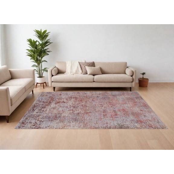 7' X 10' Red and Gray Abstract Power Loom Area Rug