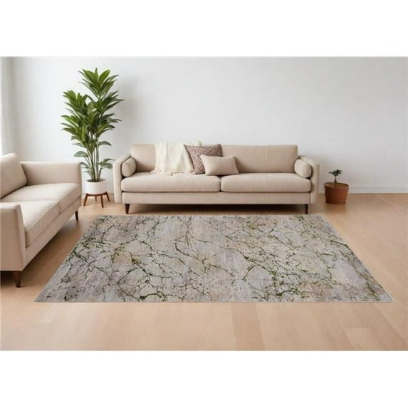 HomeRoots 567656 7 x 10 ft. Abstract Power Loom Rectangle Area Rug, Taupe, Green & Tan