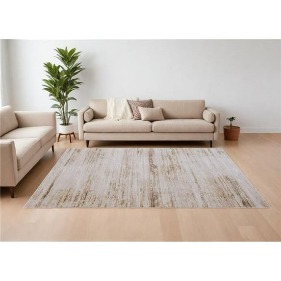 HomeRoots 566841 7 x 10 ft. Abstract Power Loom Worn Faded Rectangle Area Rug, Ivory & Tan