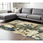 HomeRoots 575770 7 x 10 ft. Abstract Rectangle Area Rug, Beige, Brown & Blue