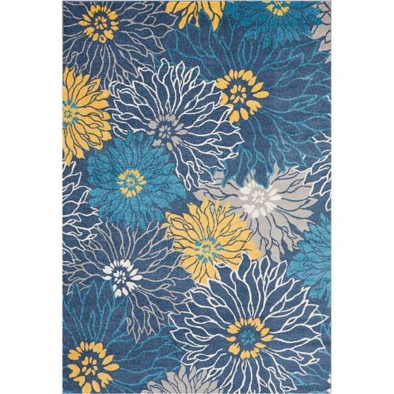 HomeRoots 7 x 10 ft. Blue Tropical Flower Area Rug - Blue - 7' x 10'