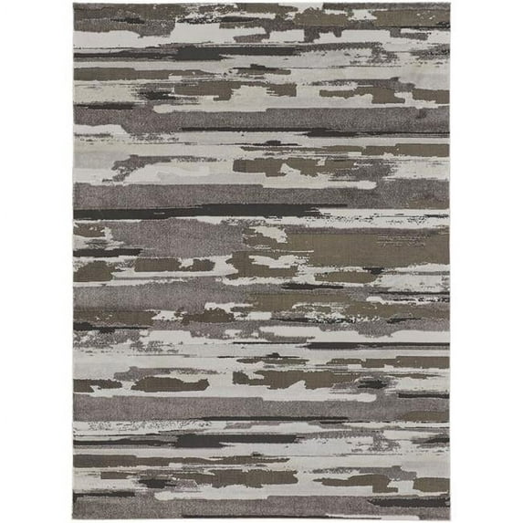 HomeRoots 7 x 10 ft. Brown & Ivory Abstract Power Loom Distressed Stain Resistant Rectangle Area Rug - Gray and Ivory