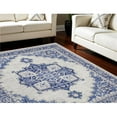 thumbnail image 1 of HomeRoots  7 x 10 ft. Floral Medallion Distressed Non Skid Rectangle Area Rug, Ivory & Blue, 1 of 1