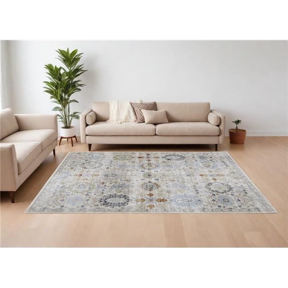 HomeRoots 567416 7 x 10 ft. Floral Power Loom Rectangle Area Rug, Ivory, Red & Blue