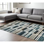HomeRoots 575764 7 x 10 ft. Geometric Rectangle Area Rug, Ivory & Blue