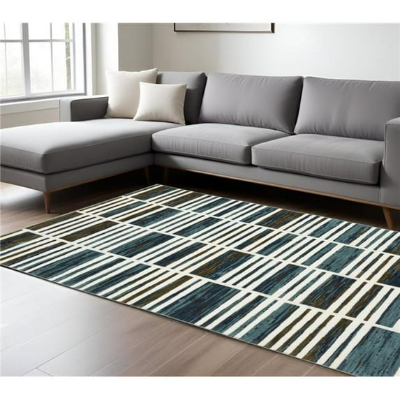 HomeRoots 575764 7 x 10 ft. Geometric Rectangle Area Rug, Ivory & Blue