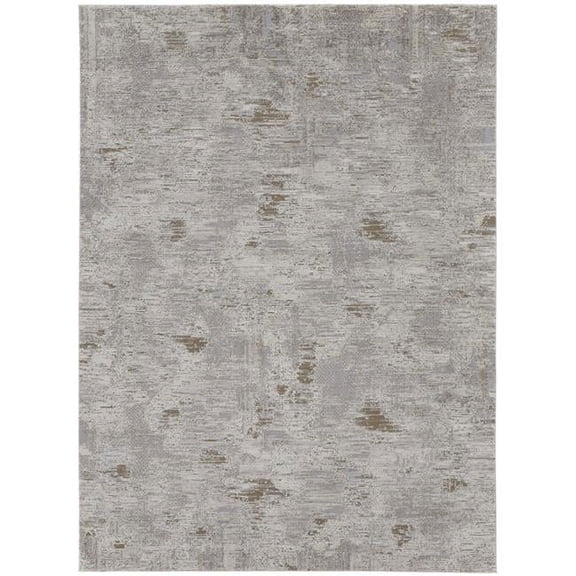 HomeRoots 7 x 10 ft. Ivory Gray & Tan Abstract Power Loom Distressed Stain Resistant Rectangle Area Rug - Ivory Gray and Tan - 7 x 10 ft.