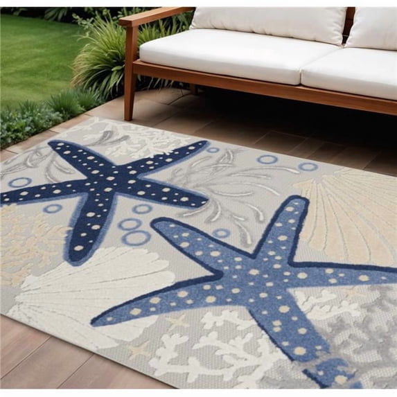 HomeRoots 546821 7 x 10 ft. Navy Blue & Gray Starfish Indoor & Outdoor Rectangle Area Rug
