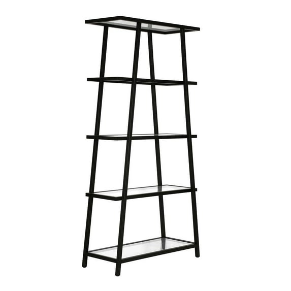 HomeRoots 70" Black Metal And Glass Five Tier Etagere Bookcase