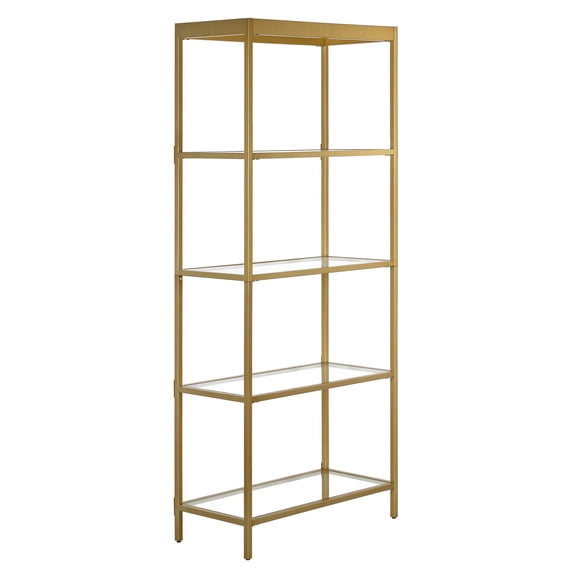 70" Gold Metal And Glass Four Tier Etagere Bookcase
