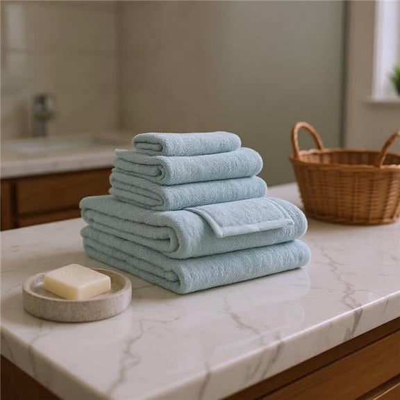 HomeRoots 700343 Sea Green Cotton Quick Dry Terry Cloth Towels, Set of 6