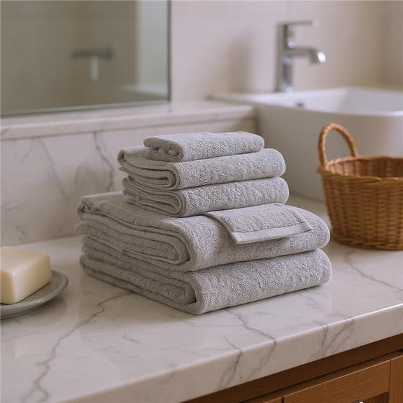 HomeRoots 700349 Light Gray Cotton Quick Dry Terry Cloth Towels, Set of 6