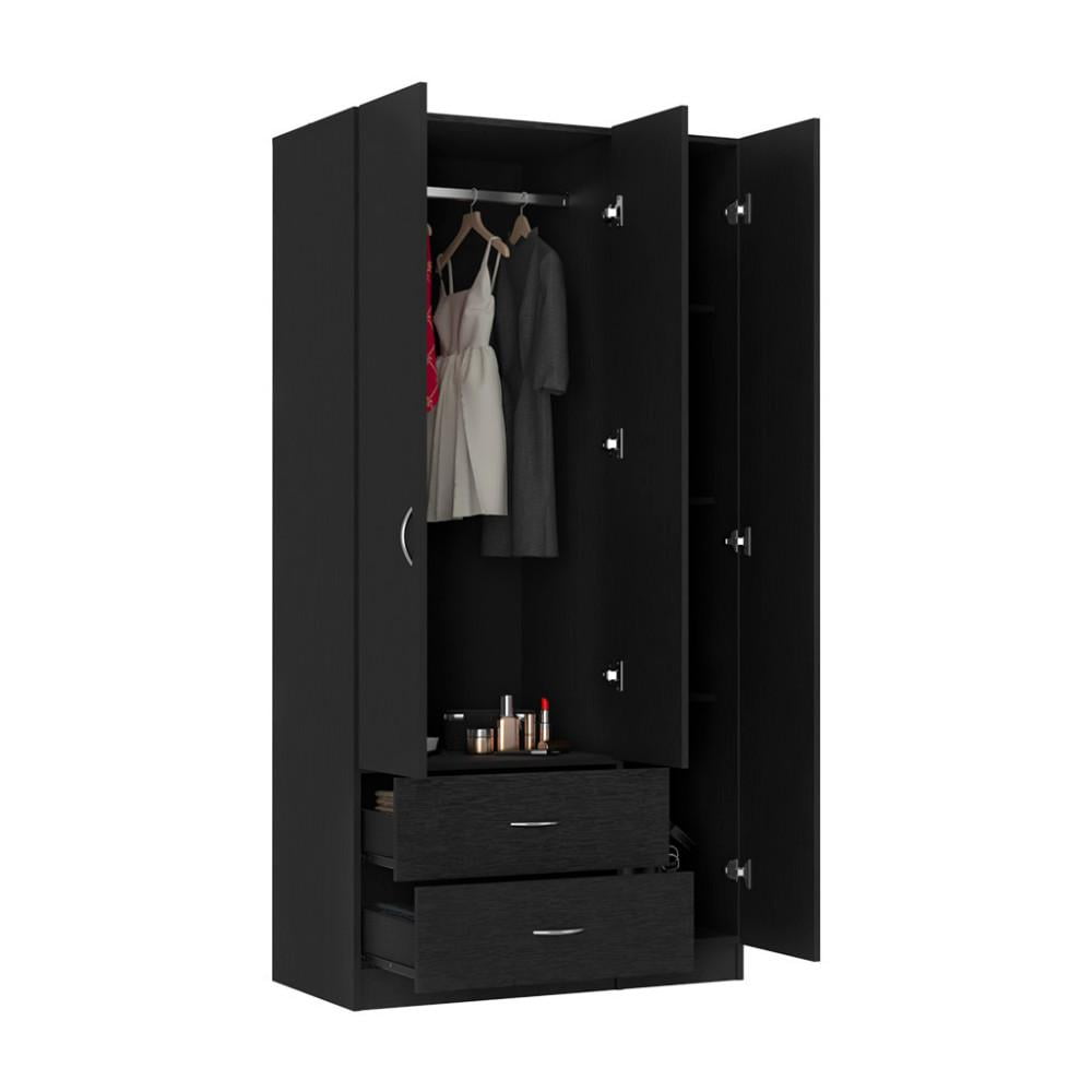 HomeRoots 478412 71.1 x 35.4 x 18.5 in. Black Manufactured Wood Two Drawers Combo Dresser