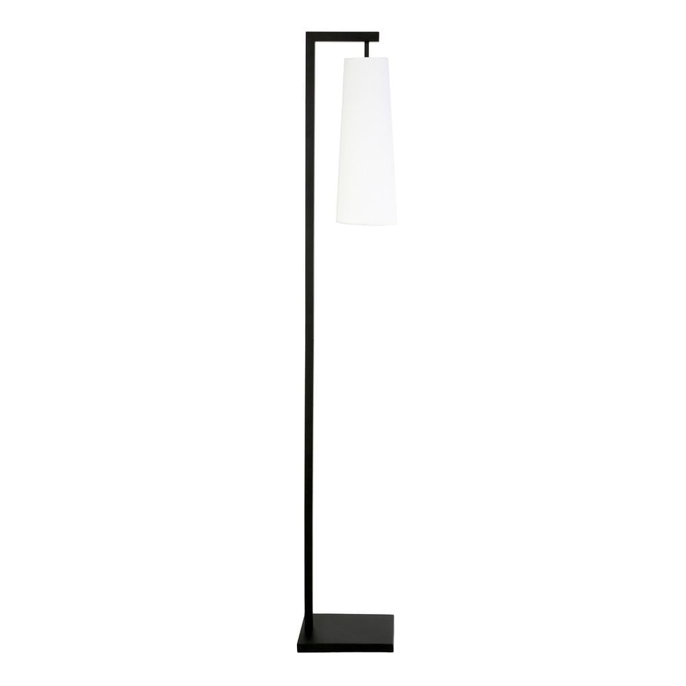 71" Black Adjustable Reading Floor Lamp with White Fabric Shade