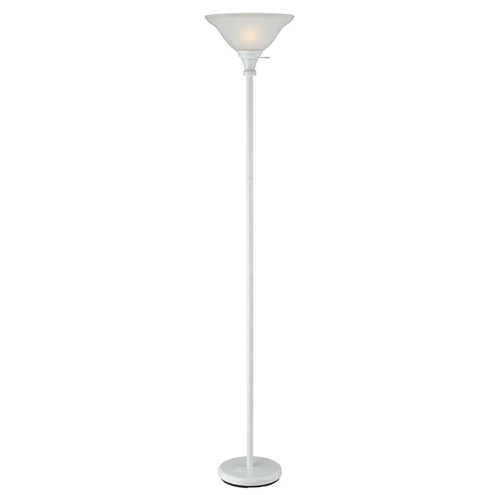 71" White Torchiere Floor Lamp With White Frosted Glass Dome Shade ...