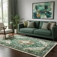 thumbnail image 1 of HomeRoots 711244 5 x 7 ft. Green Brown & Ivory Medallion Distressed Washable Rectangle Area Rug, 1 of 1