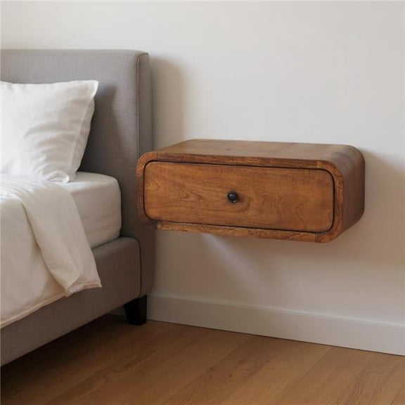 HomeRoots 712848 18 in. Chestnut Solid Wood Distressed One Drawer Floating Nightstand