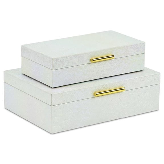 HomeRoots 712934 White & Gold Faux Shagreen Nesting Storage Boxes with Lids, Set of 2