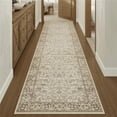 thumbnail image 1 of HomeRoots 712935 8 ft. Brown & Ivory Floral Medallion Distressed Washable Runner Rug, 1 of 1
