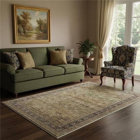HomeRoots 714286 5 x 7 ft. Brown Beige & Green Floral Medallion Washable Rectangle Area Rug