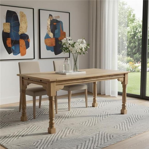 HomeRoots 719511 65 in. Brown Solid Wood Self-Storing Leaf Extendable Dining Table