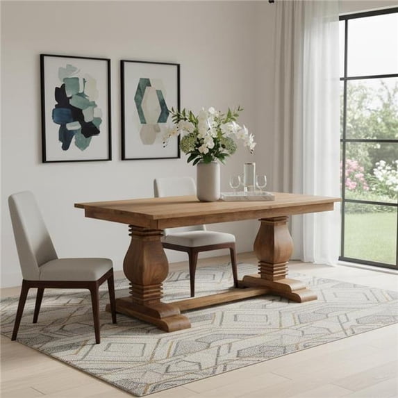 HomeRoots 719513 71 in. Brown Solid Wood Double Pedestal Base Dining ...