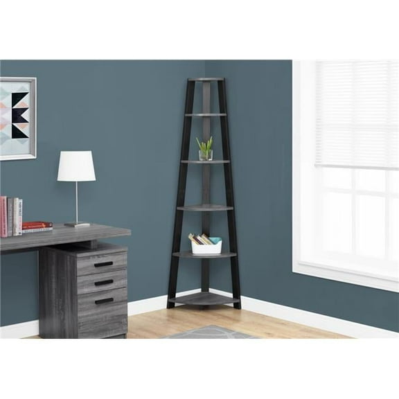 HomeRoots 72 in. Grey & Black Particle Board, Laminate & MDF Corner Bookshelf