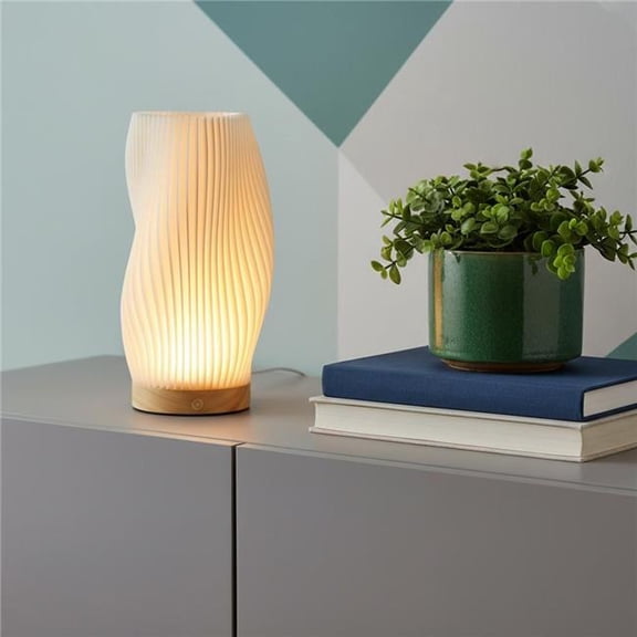 HomeRoots 720592 9 in. Beige & Natural Wavy Geometric Battery Operated Table Lamp