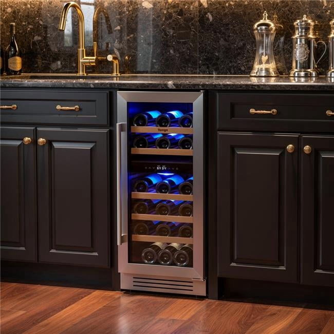 HomeRoots 720631 34 x 15 in. Silver Stainless Steel Dual Compartment Wine Refrigerator Cooler