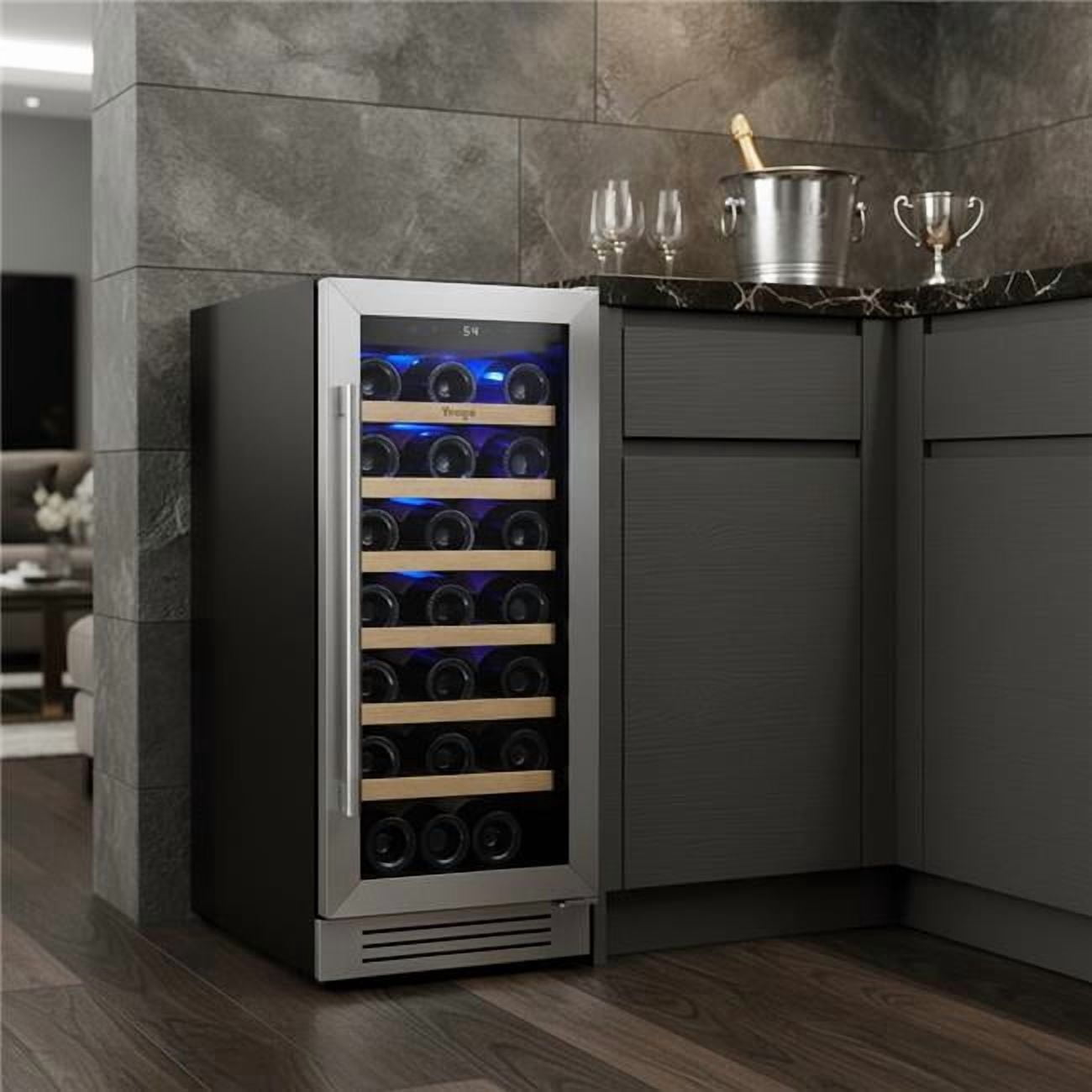 HomeRoots 720634 34 x 15 in. Silver Stainless Steel Single Compartment Wine Refrigerator Cooler