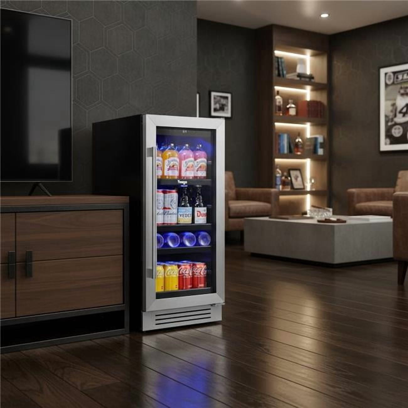 HomeRoots 720636 34 x 15 in. Silver & Black Stainless Steel Single Compartment Can Beverage Refrigerator Cooler