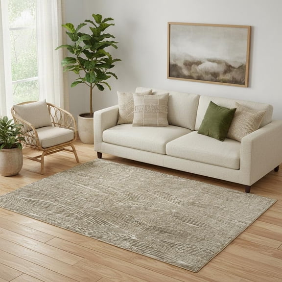 5' X 8' Green And Tan Abstract Area Rug