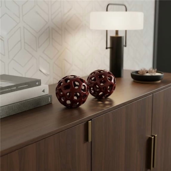 HomeRoots 722455 Red Aluminum Hand Painted Decorative Orbs, Set of 2