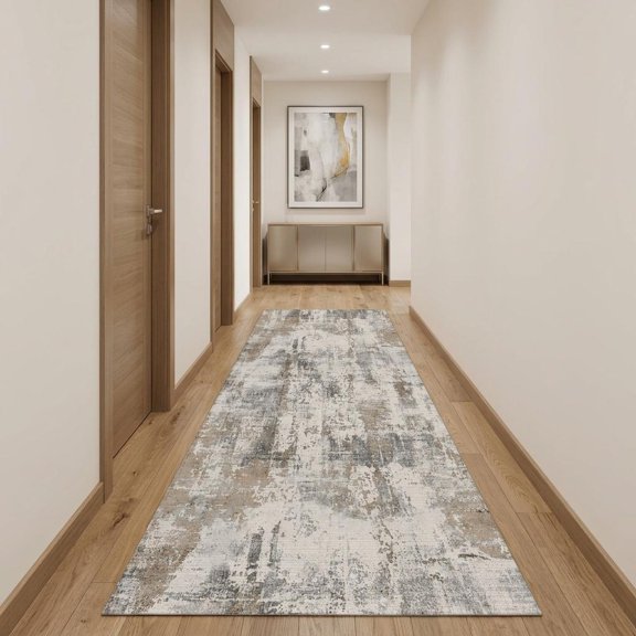 HomeRoots 10' Brown And Gray Abstract Distressed Runner Rug