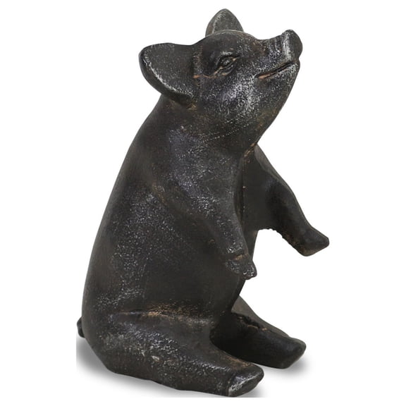 8" Black Rustic Metal Pig Figurine