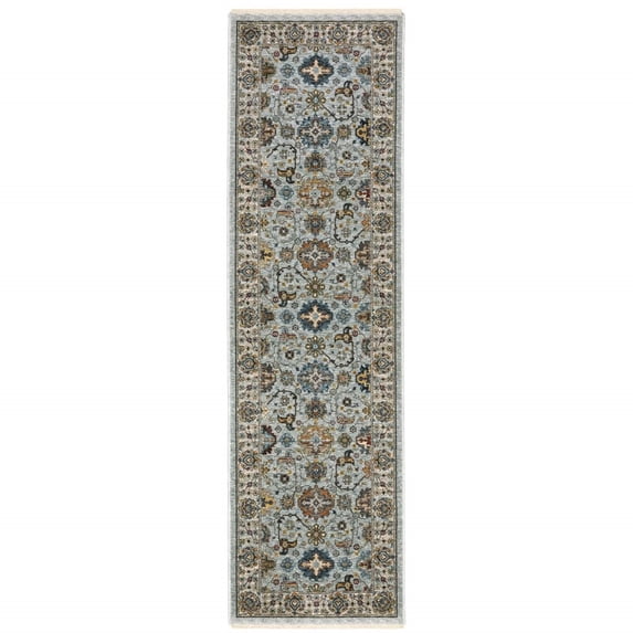 HomeRoots 508010 2 x 8 ft. Oriental Power Loom Stain Resistant Runner Rug with Fringe Multi Color