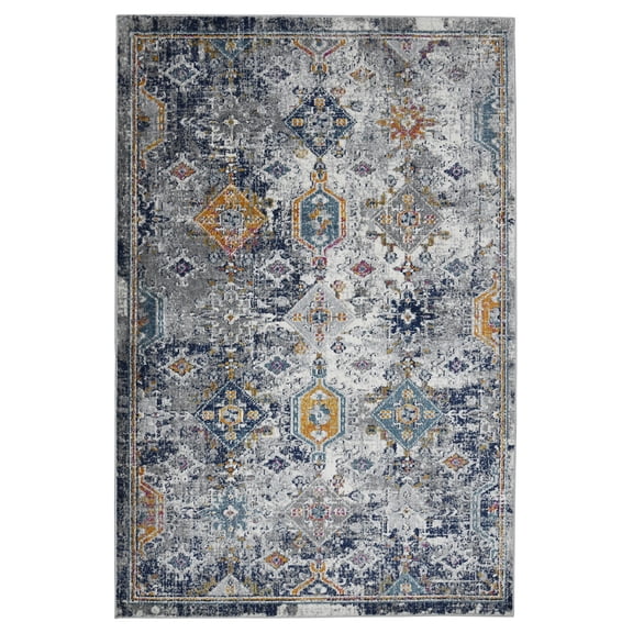 HomeRoots 531591 8 ft. Blue & Orange Geometric Power Loomed Runner Rug