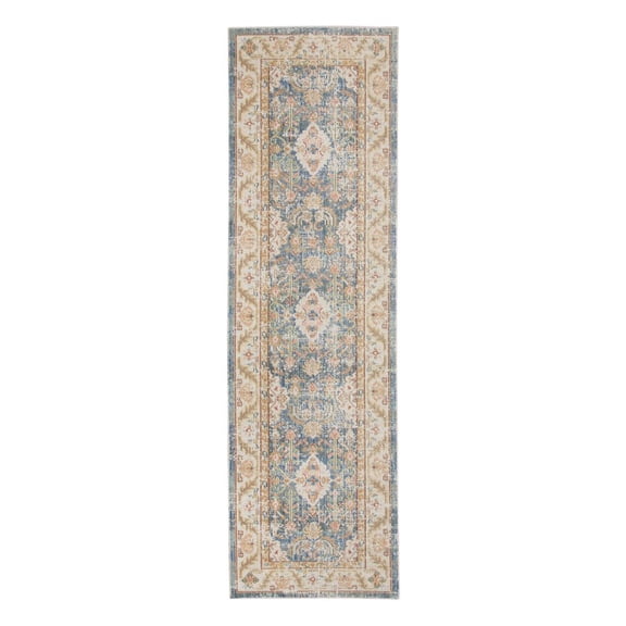 8' Blue Floral Power Loom Runner Rug
