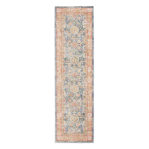HomeRoots 8' Blue Floral Power Loom Runner Rug