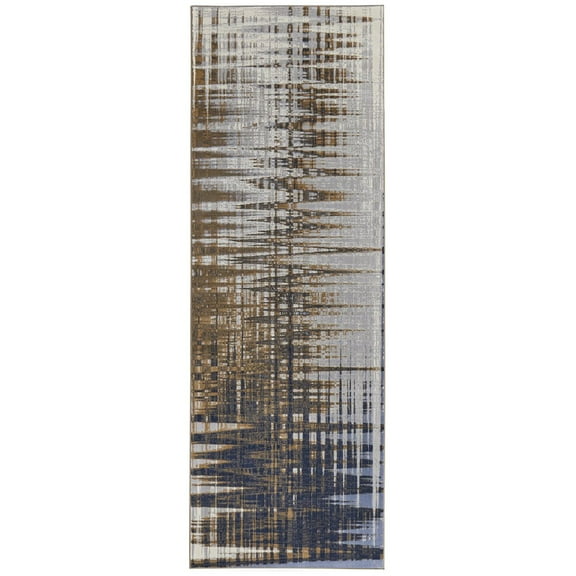 8' Blue Orange And Gray Abstract Power Loom Runner Rug