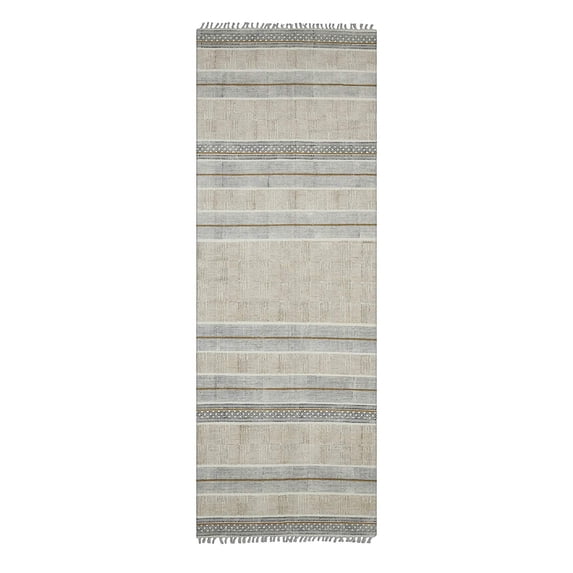 8' Brown Geometric Flatweave Handmade Distressed Runner Rug With Fringe
