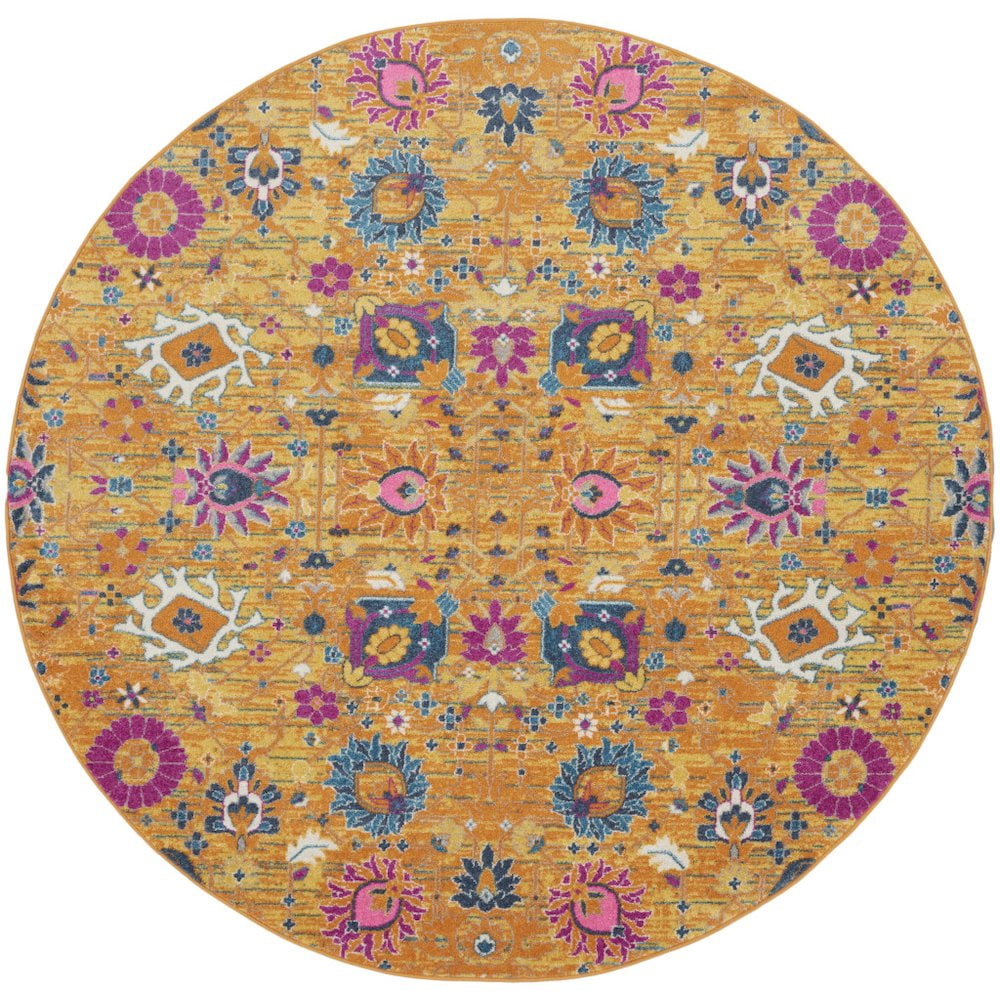 HomeRoots 8' Gold Round Floral Power Loom Area Rug - Walmart.com