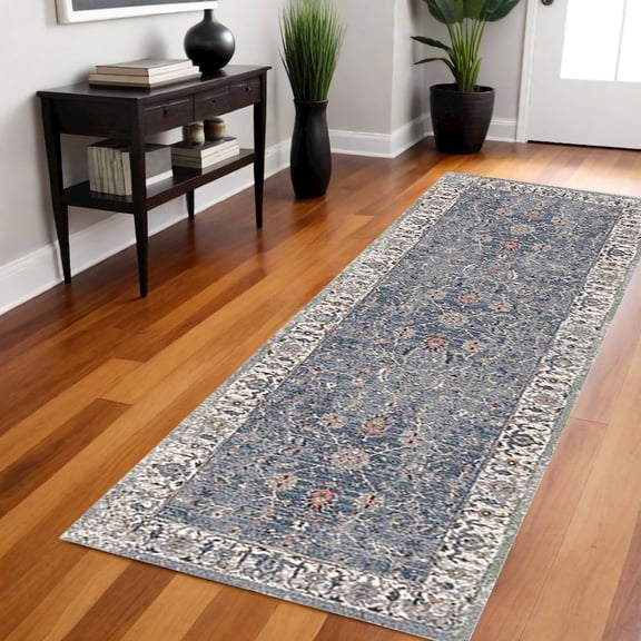 8' Gray and Brown Oriental Power Loom Runner Rug