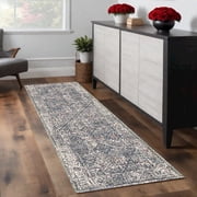8 Gray and Ivory Oriental Power Loom Runner Rug