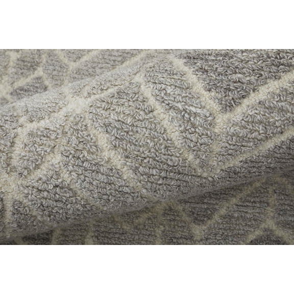 8' Taupe Gray And Ivory Round Wool Geometric Tufted Handmade Area Rug