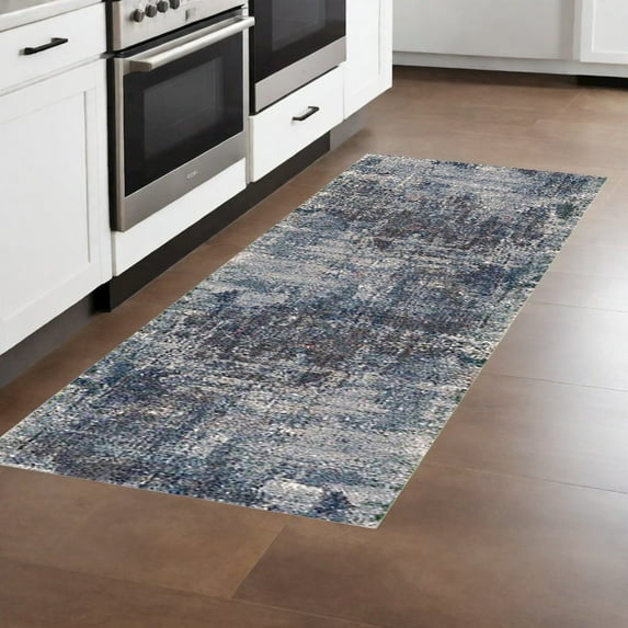 8' Gray and Orange Abstract Power Loom Runner Rug