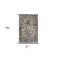 thumbnail image 1 of 8' Gray Floral Power Loom Runner Rug, 1 of 5