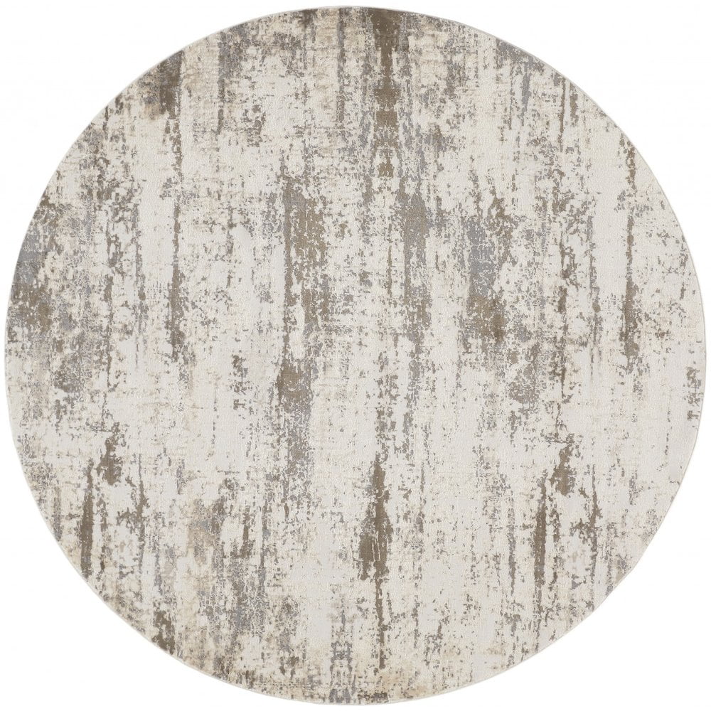 8' Ivory And Brown Round Abstract Area Rug - Walmart.com